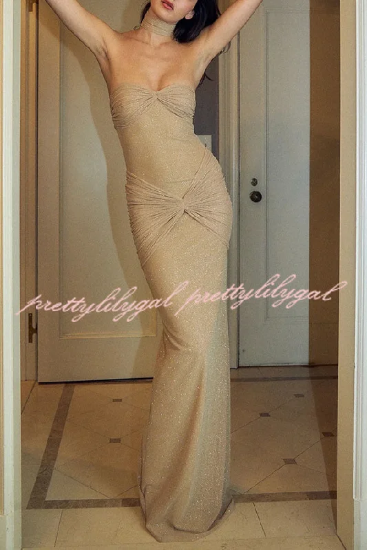 Clearance Event Sexy Slightly Translucent Sequined Off-shoulder Slim Fit Fishtail Maxi Dress