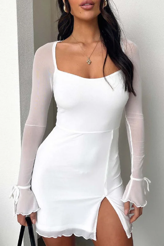 Save Big Mesh Patchwork Slit Mini Dress