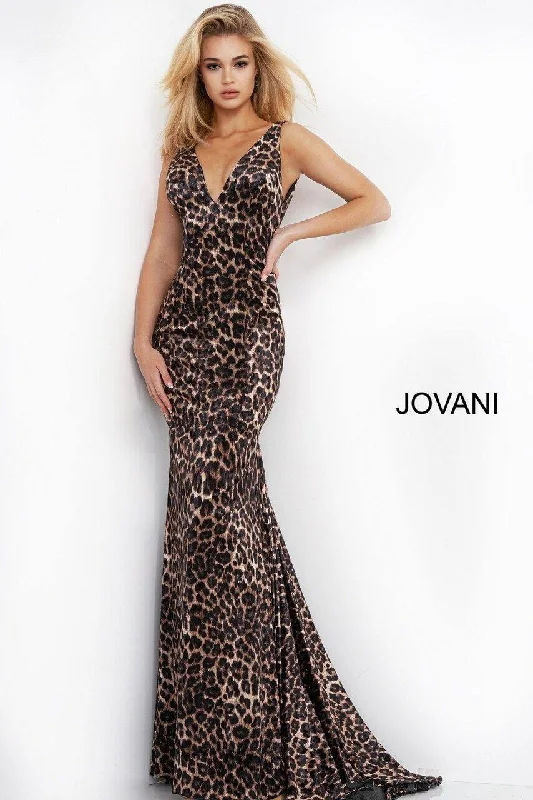 Trend Forward Threads For Her Jovani 8011 Long Prom Animal Print Formal Dress