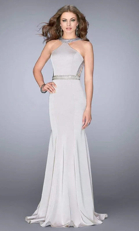 Online Clothing Boutiques La Femme - Yoke Halter Neck Long Mermaid Gown 24485SC