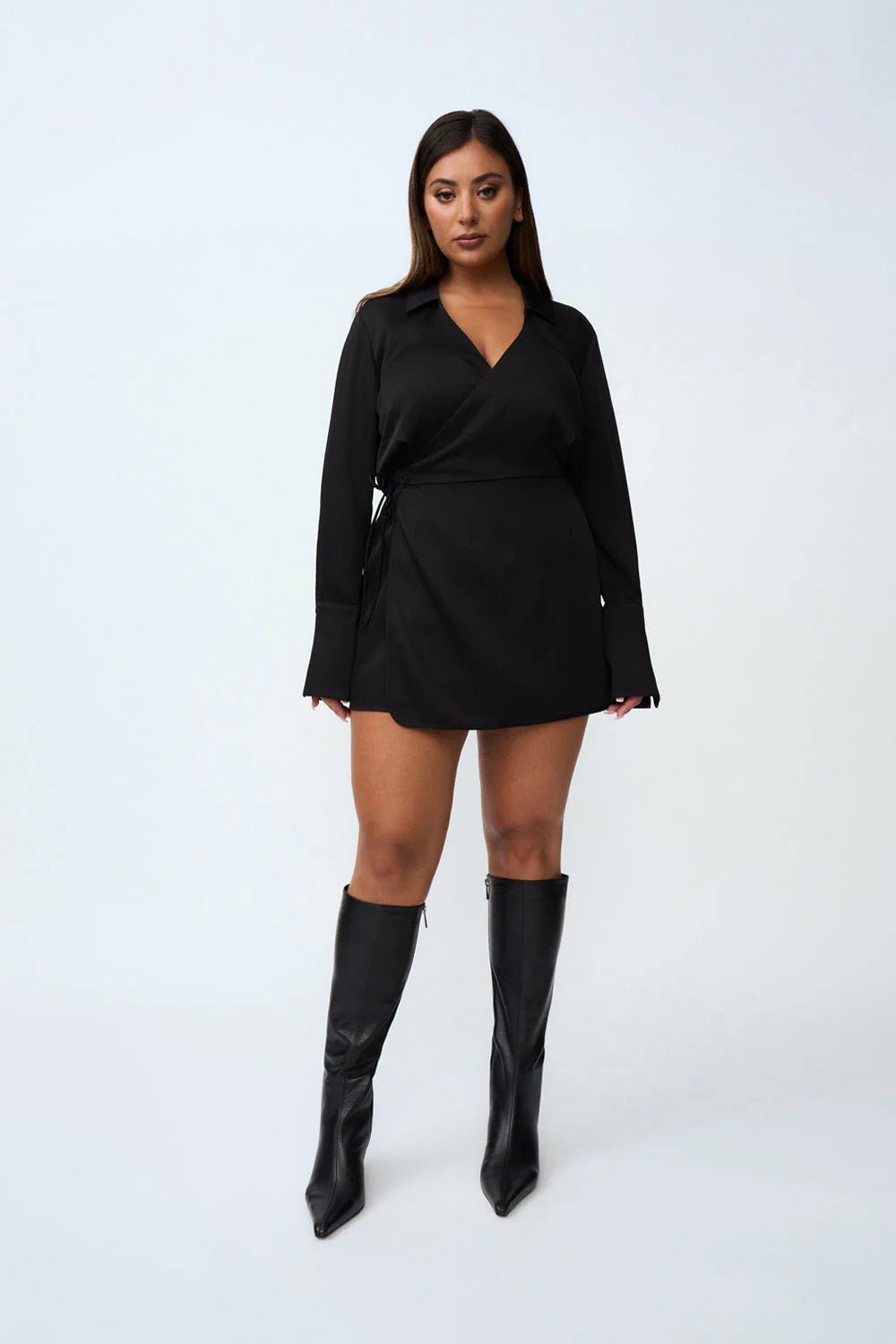 Premium Fabrics PORTIA WRAP MINI DRESS - BLACK