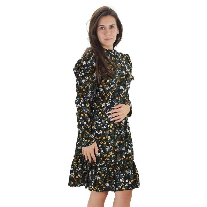 Trendy Women's Collection Women's Floral Ruffle Hem Dress,Black