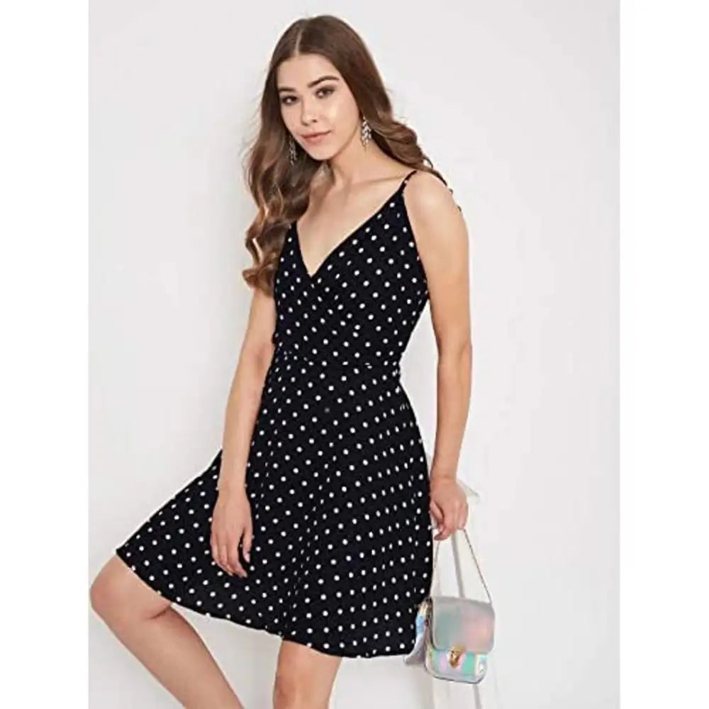 Chic And Comfortable Womenster Women's Polka Dot Wrap A-Line Mini Dress