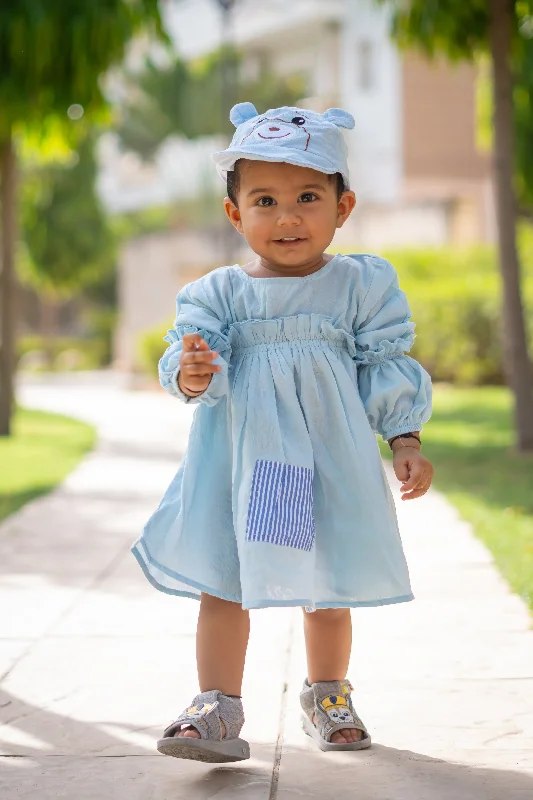 Online Boutiques Girls Mulmul Asymmetrical Solid Sky Blue Dress