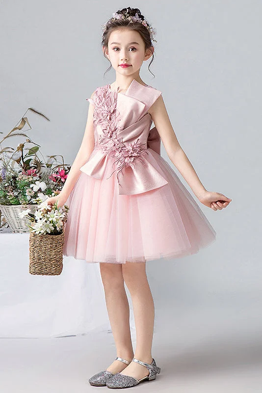 Effortless Chic for Women Lovely Pink Sleeveless Tulle Floral Appliques Flower Girl Dresses