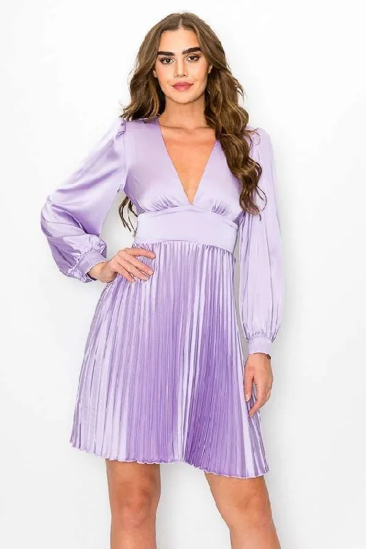 Trendy Casual Outfits LAVANDER EMPIRE WAIST PLEATED MINI DRESS ARD1376