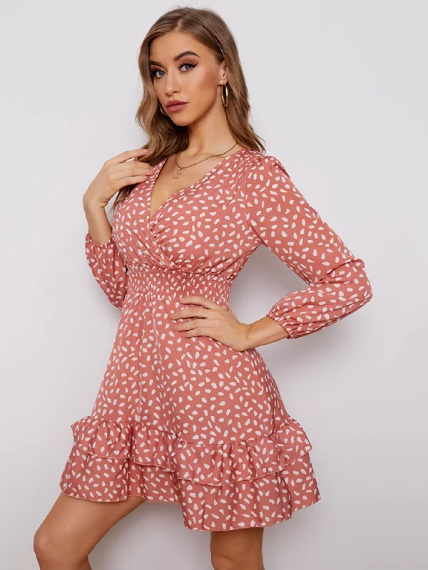 Comfy Women’s Outfits for Daily Wear KittenAlarm - Women's sexy v-neck bubble long sleeve small floral dress