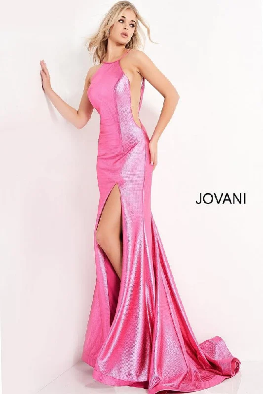 Urban Femme Streetwear Jovani 06525 Metallic Backless Long Prom Dress