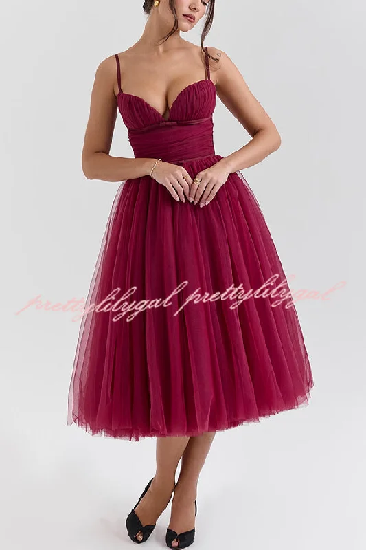 Seasonal Trends Royal Treatment Tulle Bows Detail Ruched Slip Midi Dress