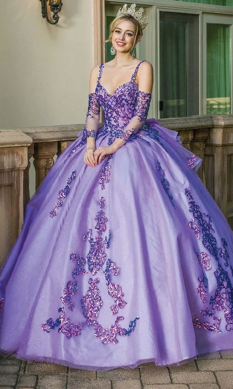 Women’s High Street Fashion Dancing Queen - 1652 Shimmer Applique Ballgown with Bow Accent