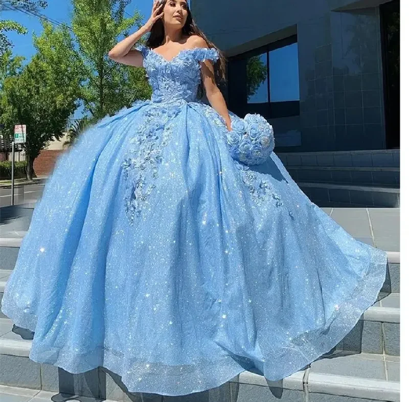 Earthy Tones Sweet Blue Girls Ball Gown Quinceanera Dressesn Princess Formal Birthday Party Gowns vestidos de 15 quinceañera 16