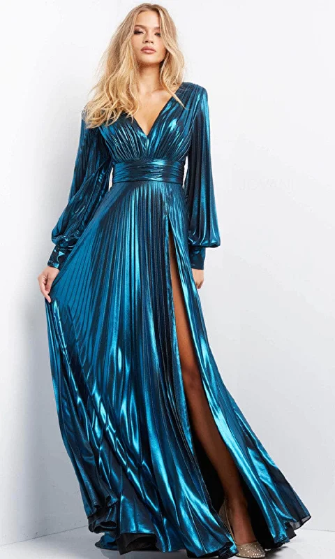 Trendy Casual Outfits Jovani 6221 - Bishop Sleeve V-Neck Evening Gown