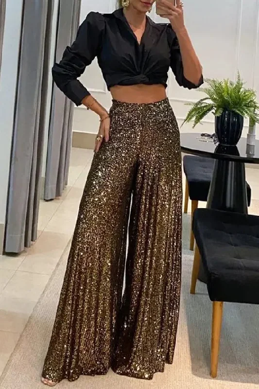 Sale Event, Prices Rock Splash of Luxury Sequin Elastic Waist Flare Pants