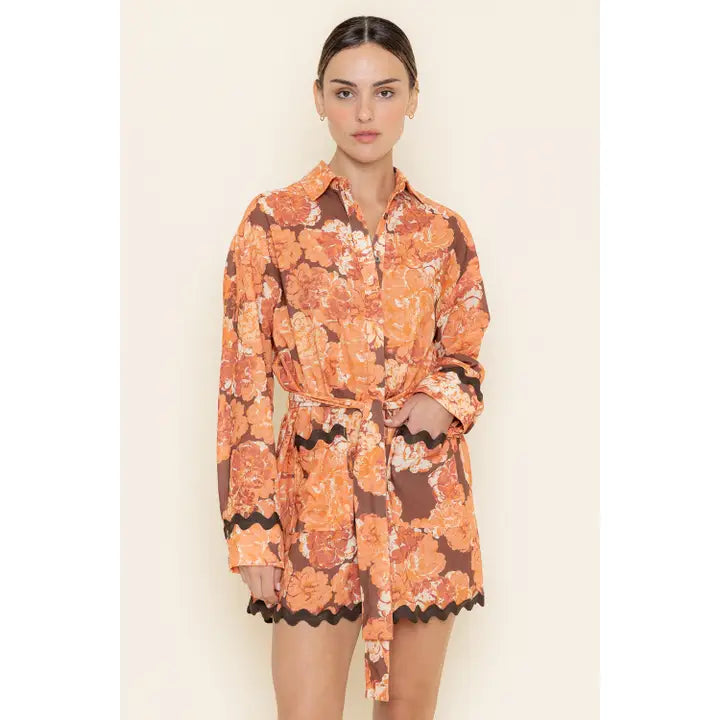 Fresh Styles, Fresh Deals FLORAL SCALLOP TRIM SHIRT DRESS