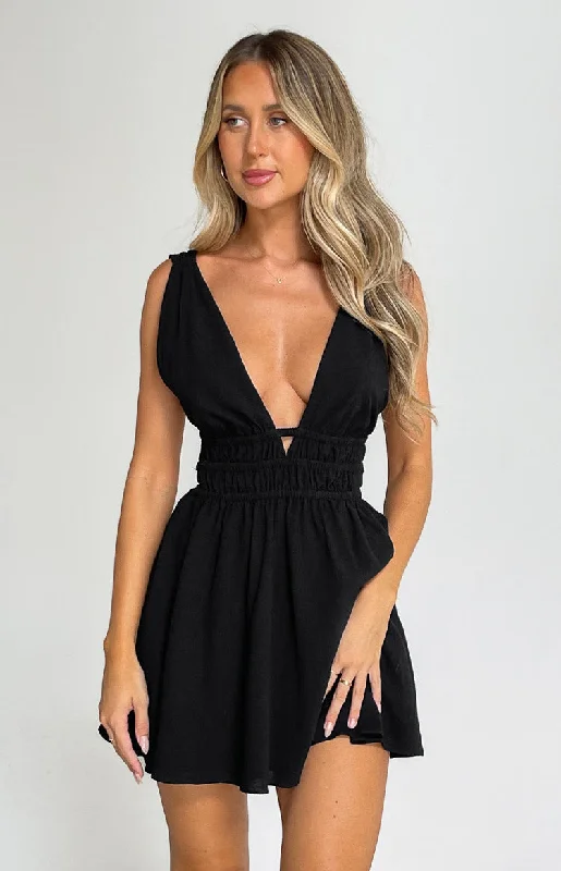 Comfortable Clothes Genovia Crinkle Black Mini Dress