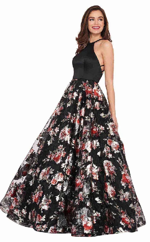 Trendy Online Boutiques Rachel Allan Prom Long Halter Floral Ball Gown 6581