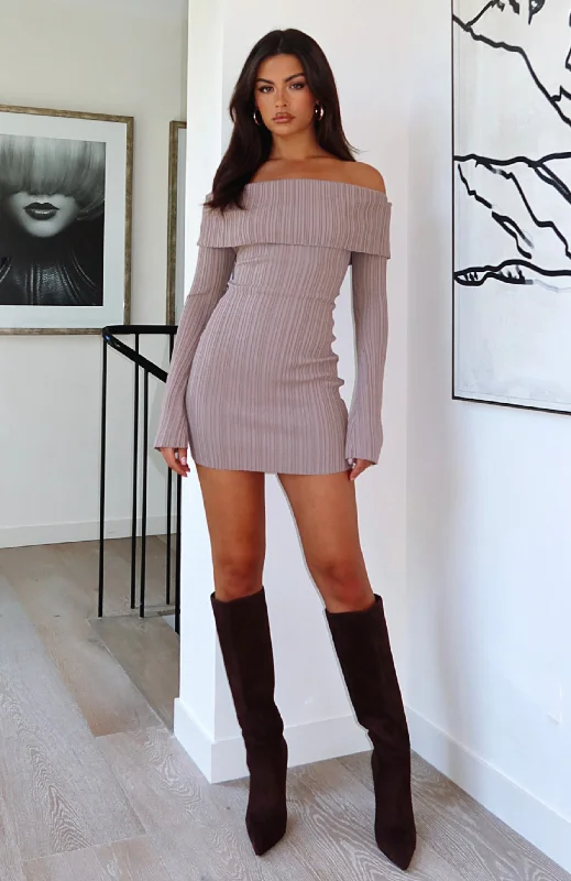 Evening Looks Come And Find Me Long Sleeve Mini Dress Taupe