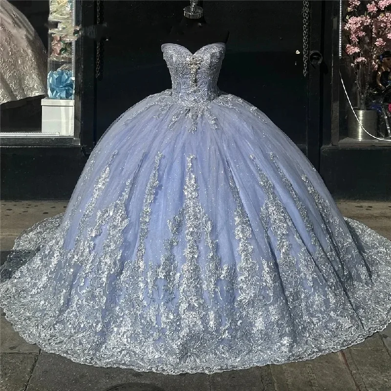 Premium Style Mexico Sky Blue Sweetheart Ball Gown Quinceanera Dress For Girls Ball Beaded Appliques Birthday Party Gowns Robe De Bal