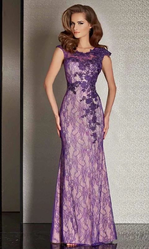 Fashionable Women’s Wardrobe Clarisse - Illusion Jewel Lace Trumpet Gown M6236 - 1 pc Purple/Nude In Size 6 Available