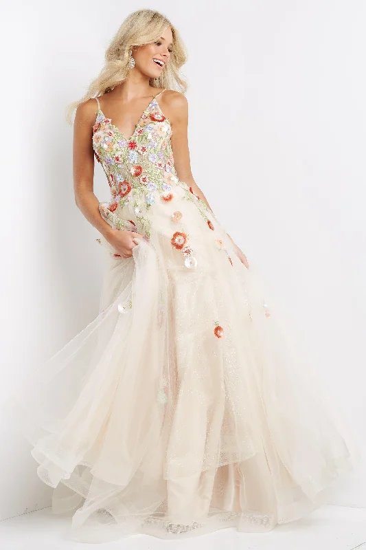 Imeless Style Jovani 08082 Floral Appliques Long Prom Gown