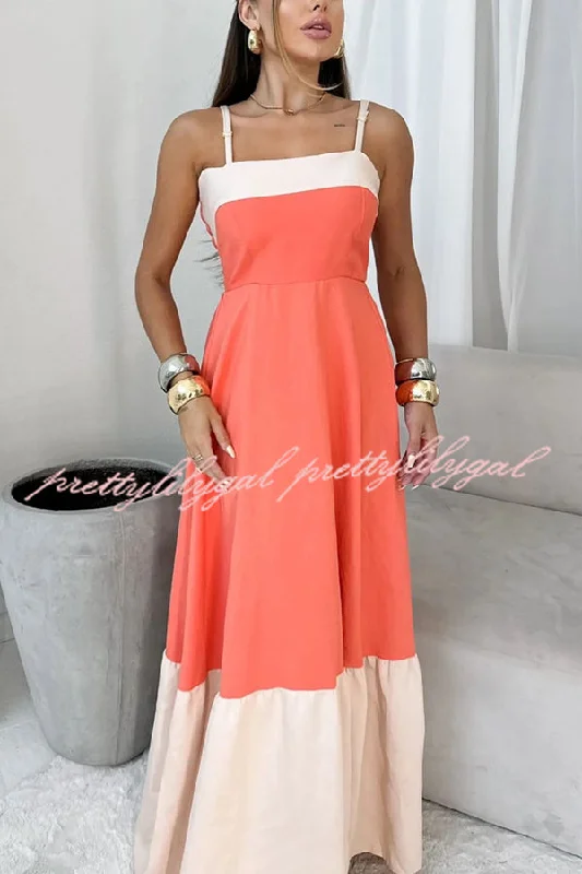 Effortless Style, Endless Impact Fashionable Contrast Color Stitching Sling Maxi Dress