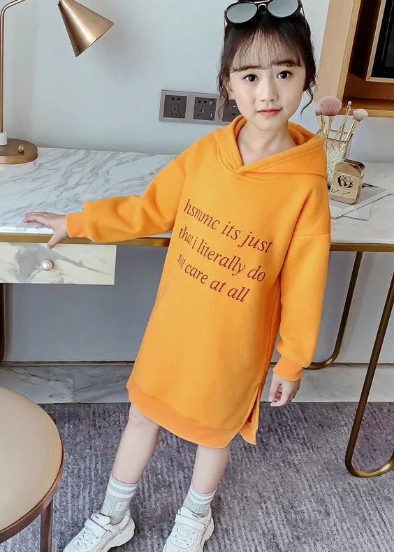 New Arrivals DIY Yellow Hooded Patchwork Warm Fleece Baby Girls Sweatshirts Dress Winter