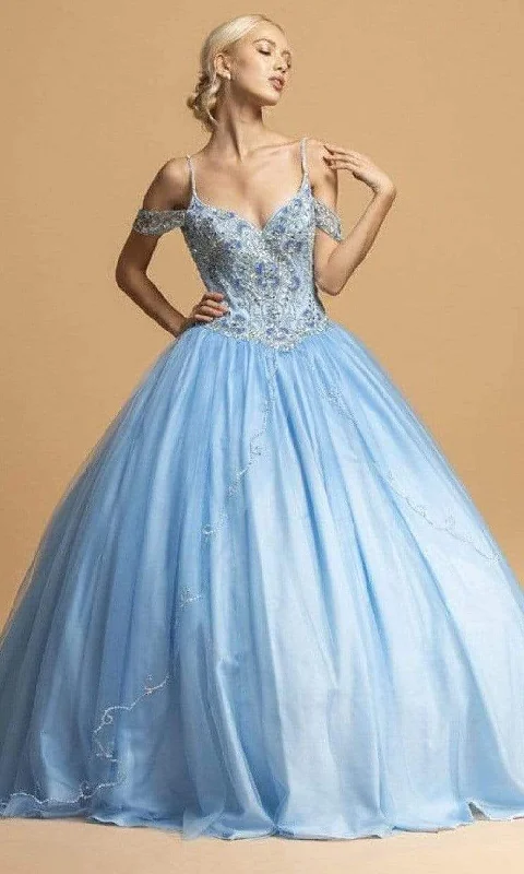 Trendy Women's Wear Aspeed Design - L2101 Beaded Cold Shoulder Ballgown