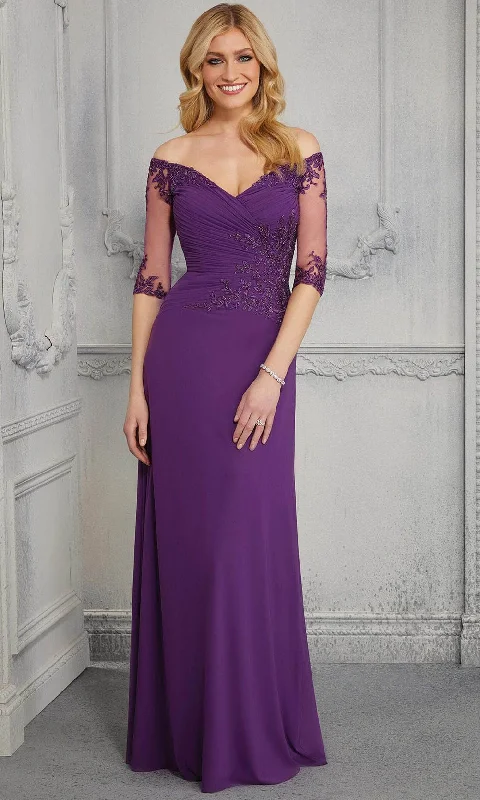 Casual Style for Busy Women MGNY By Mori Lee - Wide Neck Soft Stretch Column Gown 72411SC - 1 pc Navy In Size 6 Available