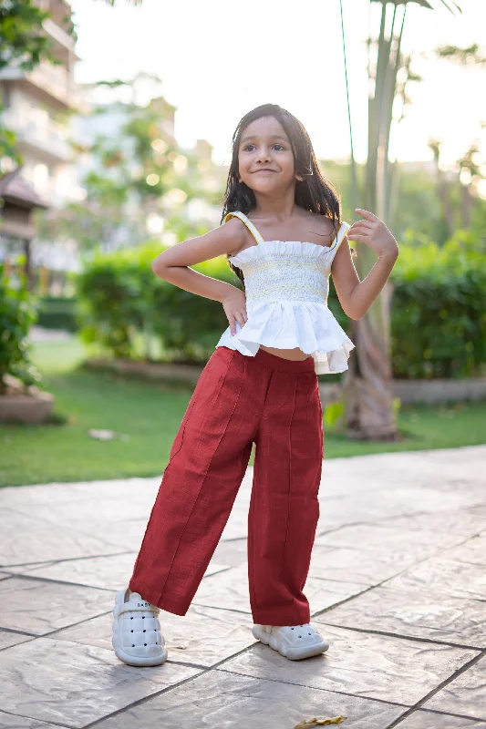 Women Clothing Girls Hawai Smocked Crop Top & Pleated Pants - Maroon