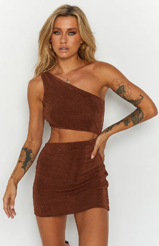 Trendy Women's Wear Etta Brown Cut Out Mini Dress