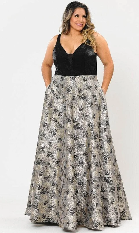 Sale On Sale Poly USA W1012 - Sleeveless Jacquard Print Evening Gown