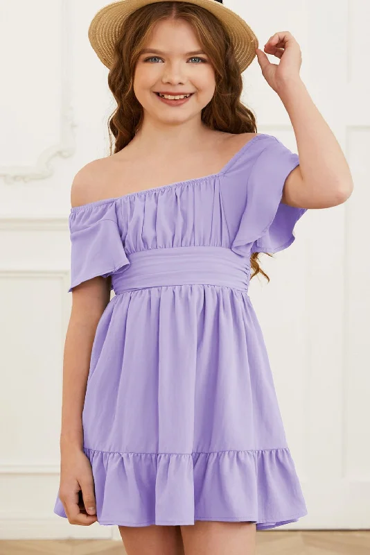 Fashion-forward Women’s Wear Girls Ruffle Hem Tie-Back Flutter Sleeve Dress