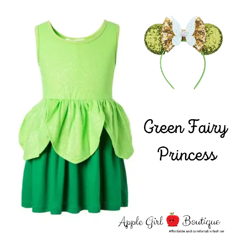 Modern Women’s Wardrobe Essentials Green Fairy Princess Dress and Ears for Girls