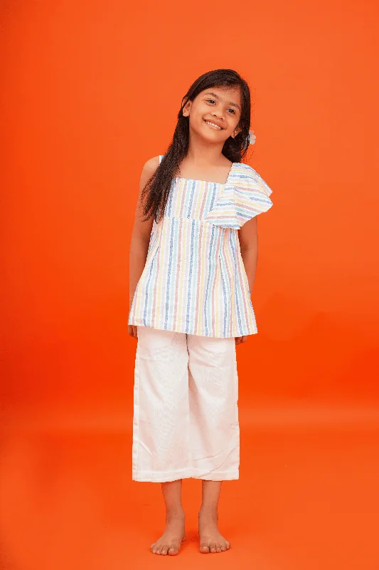 Weekend Sale Girls Seersucker 100% Cotton Top with Twill pants