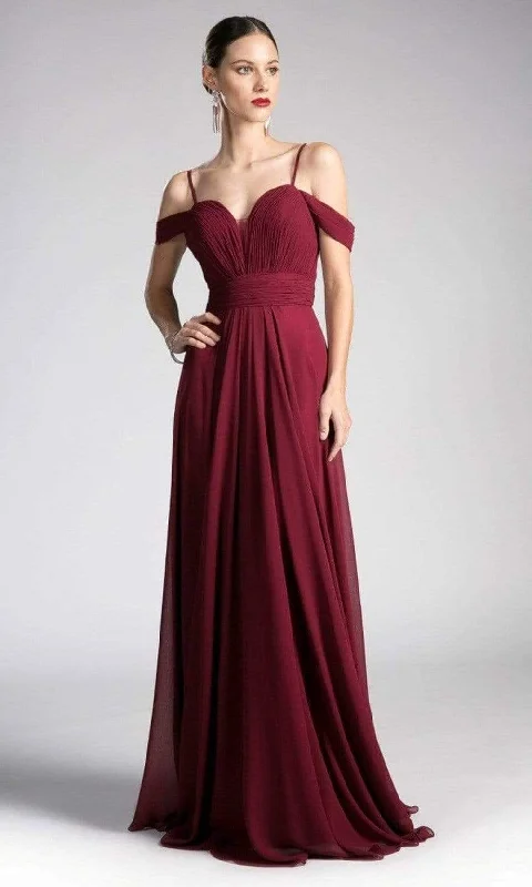 Clothing Sales Cinderella Divine - Cold Shoulders Ruched Bodice A-Line Gown CJ241 - 1 pc Burgundy In Size 6 Available