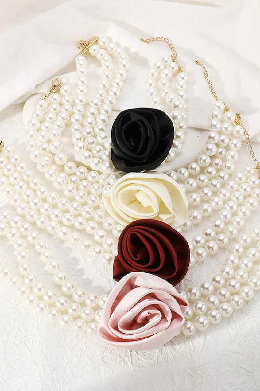 Clothing Woman Retro Romantic Hepburn Style Pearl Rose Necklace