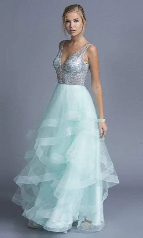 Laid-Back Elegance Aspeed Design - L1974 Embellished V Neck Tulle A-Line Gown