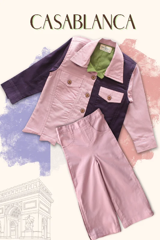 Clothing Store Girls Casablanca Color Block Shacket with Pants Set - Pink & Purple