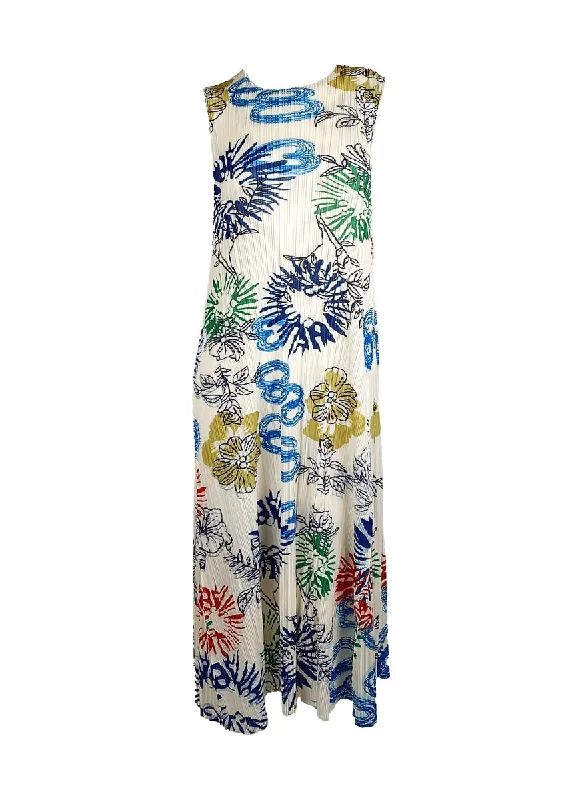 Sales Clothes D240002 Floral Printed Sleeveless Pleats Dress *Preorder