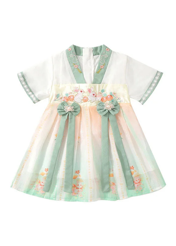 Trendy Pulse Handmade Green Embroideried Patchwork Chiffon Baby Girls Dresses Summer