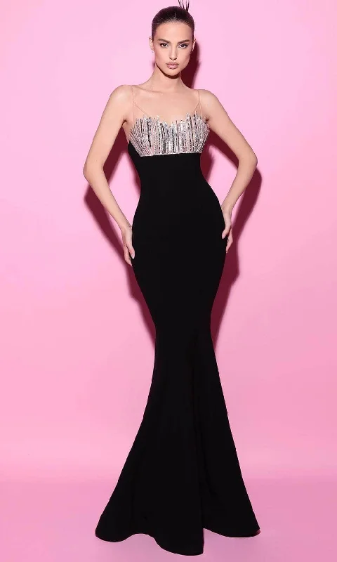 Women Fashion Tarik Ediz 54145 - Sheer Straps Beaded Appliqued Evening Gown