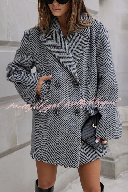 Plus Size Women’s Fashion and Clothing Fashion Stripe Print Lapel Pocket Coat