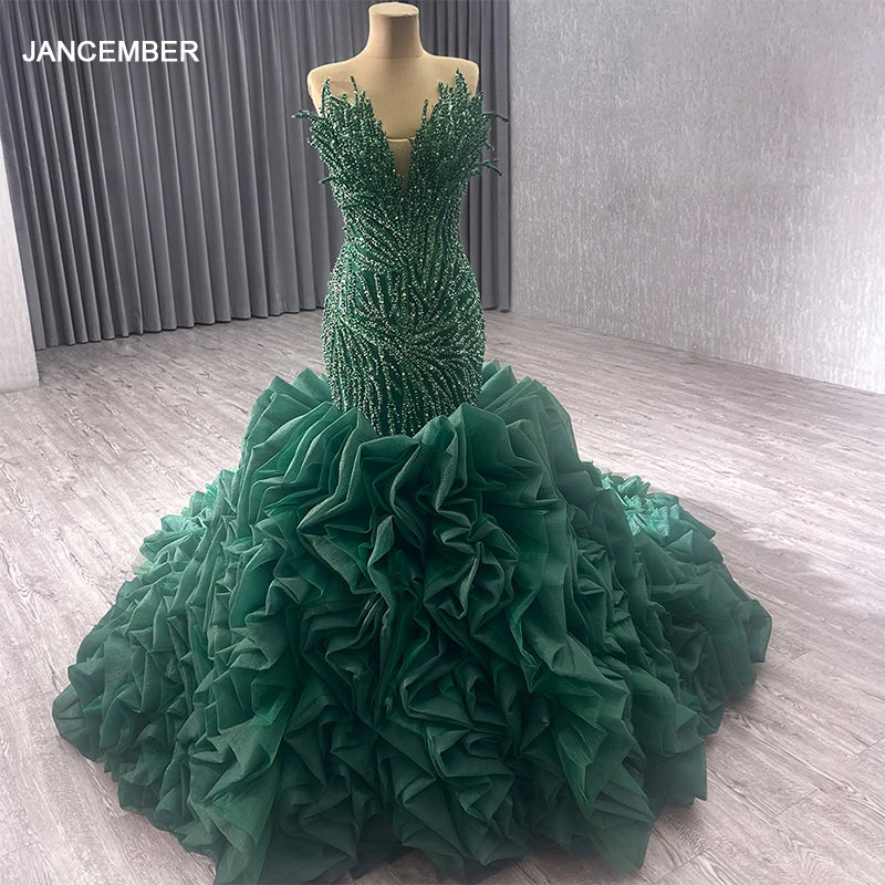 Comfortable Clothes Luxury Glittery Prom Dresses Elegant 2024 Black Girls Women Green Rhinestone Mermaid Long Prom Evening Dress Ball Gown RSM231040