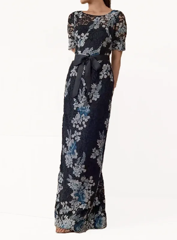 Trend Setting Wardrobe 12 - adrianna papell blue floral embroidered gown