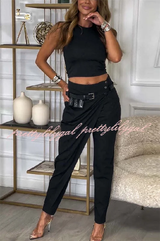 Glamorous Evening Wear Busy As Usual High Rise Button Waist Pocket Tapered Pants