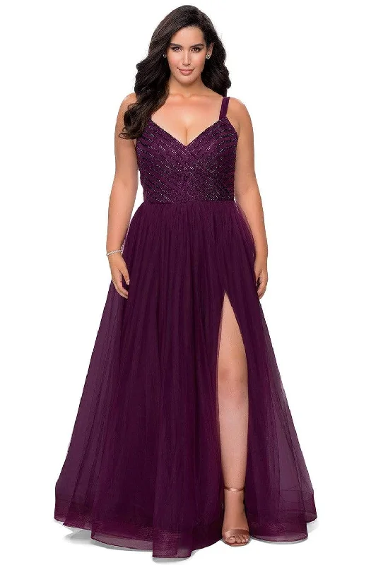 New Styles Just In La Femme - 29060 Embellished V-neck Tulle Ballgown