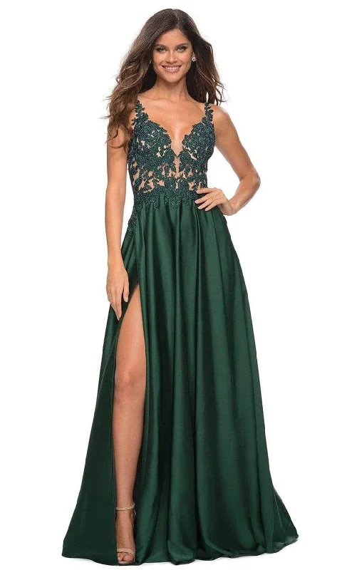 Bold and Elegant Women’s Fashion La Femme - 30580 Plunging V-Neck A-Line Gown