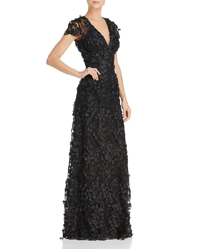 Comfort First Women's Fashion 4 - carmen marc valvo black floral applique gown