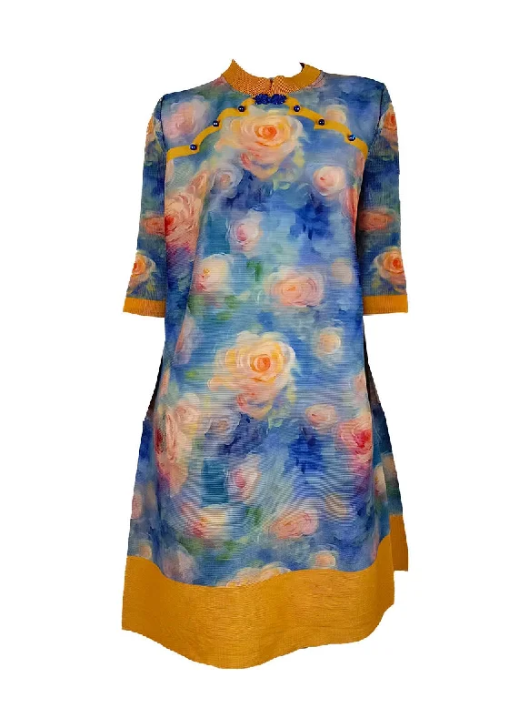 Flash Sale Clothing D240045 Floral Printed Long Sleeve Pleats Dress