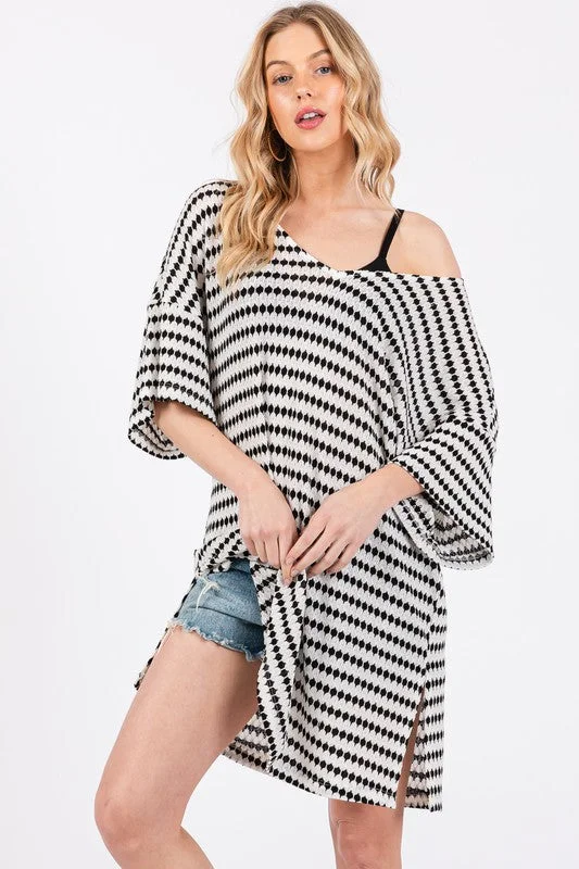 Sale Event, Prices Rock BLACK DOT STRIPED V-NECK TUNIC COVER UP MINI DRESS DY5605STA